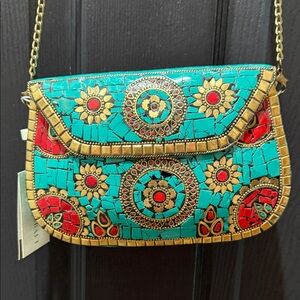 Antik Kraft Turquoise and Red Mosaic Crossbody Bag
